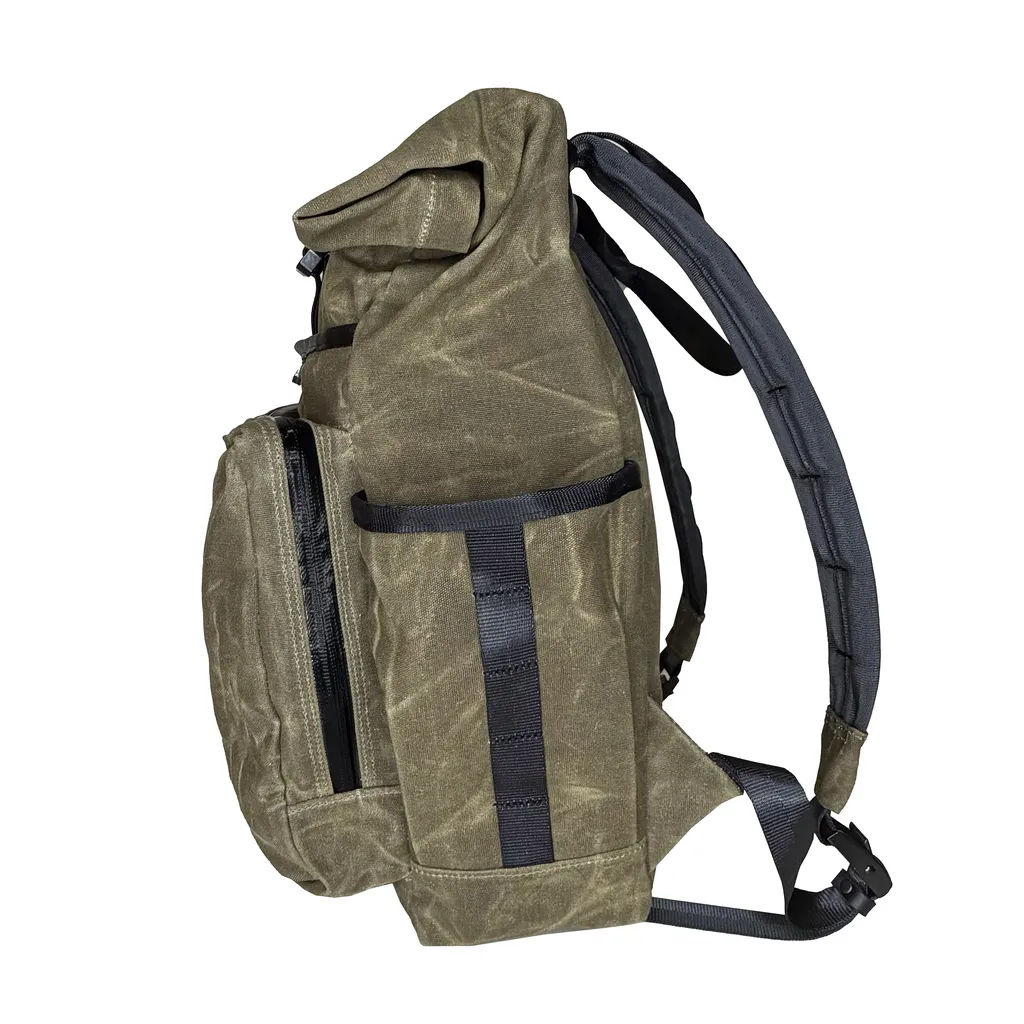 VerBockel 'Day Pack' Roll Top Backpack 2.0 Olive Drab TexWax™ x TexWax™ Autumn Plaid Wax Canvas