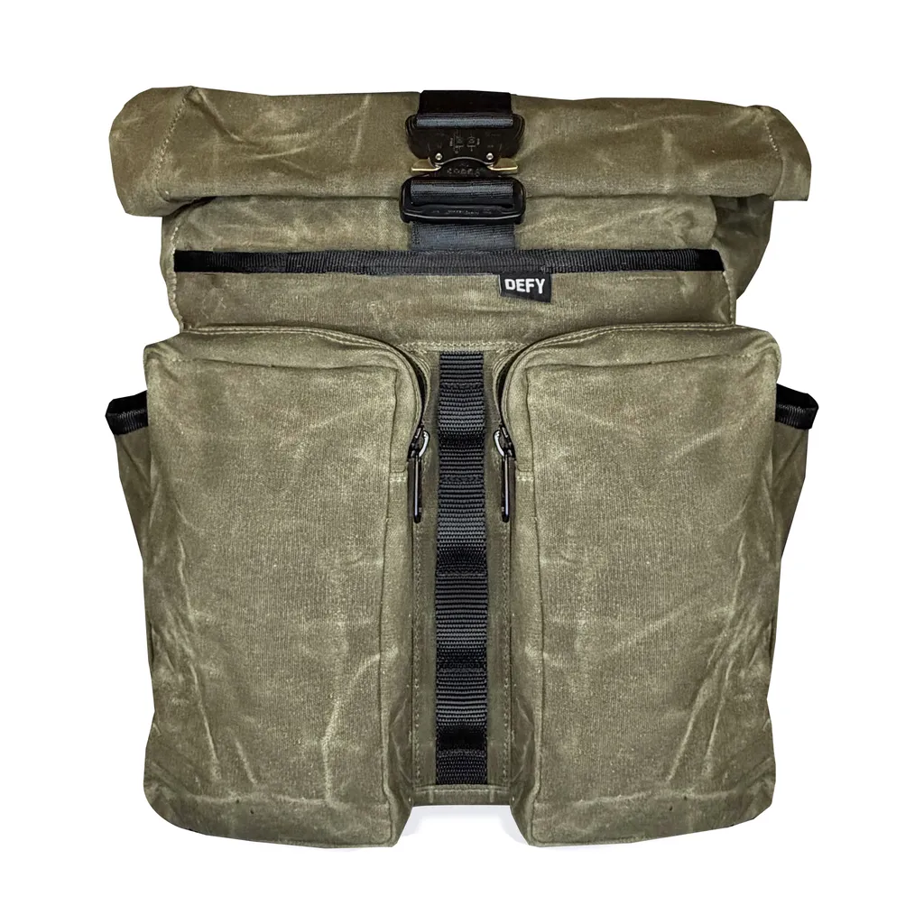 VerBockel 'Day Pack' Roll Top Backpack 2.0 Olive Drab TexWax™ x TexWax™ Autumn Plaid Wax Canvas